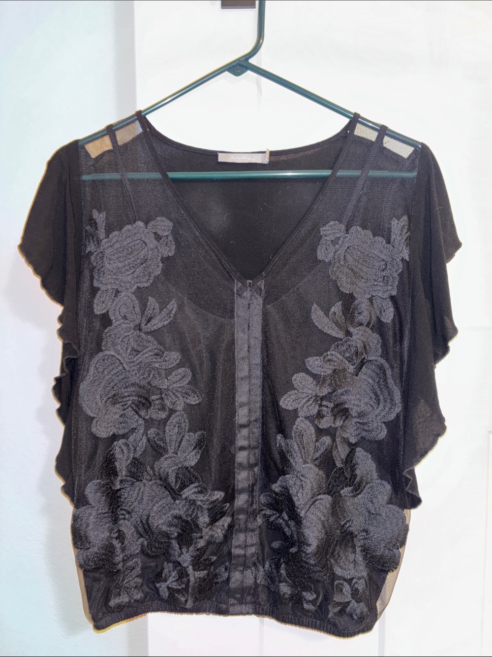 Women's RED BKE brand buckle Black Floral Sheer Blouse